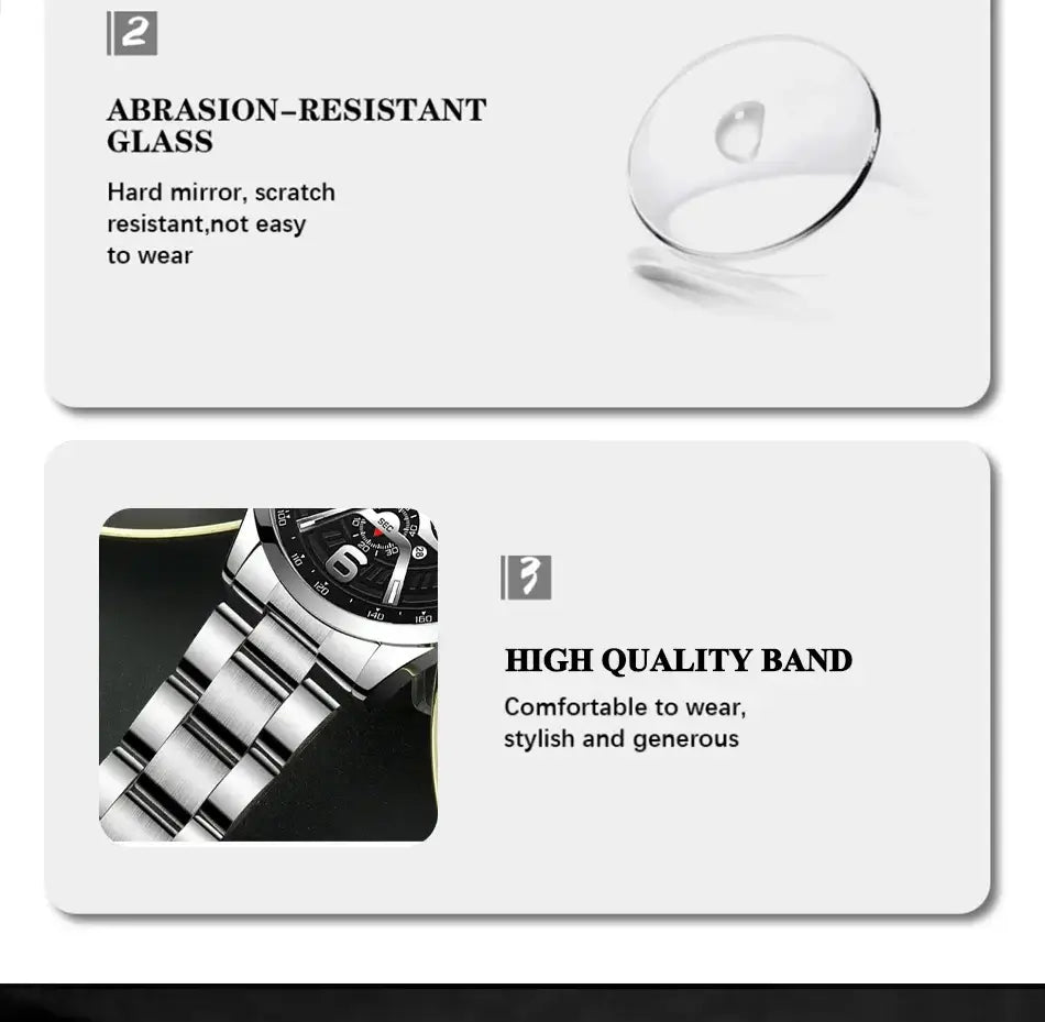 5PCS Set DEYROS Fashion Mens Calendar Watches Men Business Stainless Steel Quartz Wristwatch Male Casual Necklace Bracelet Watch